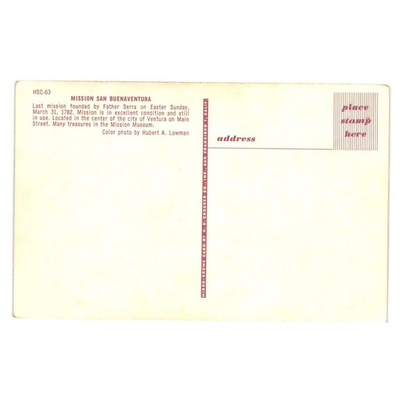 Vintage Postcard Mission San Buenaventura Museum Father Serra Ventura Main St - Picture 2 of 2